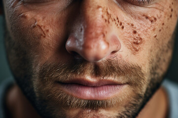 Close up portrait of a face with skin issues acne wrinkles and imperfections generative AI