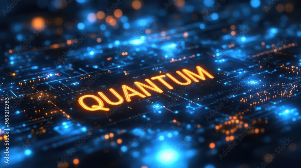 Wall mural quantum computing the future of technology illuminated on a circuit board