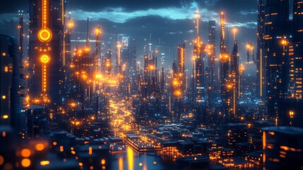 Futuristic AI-driven energy grids for urban sustainability: A city where AI controls and optimizes the energy flow between homes, businesses, and power plants to maximize efficiency.