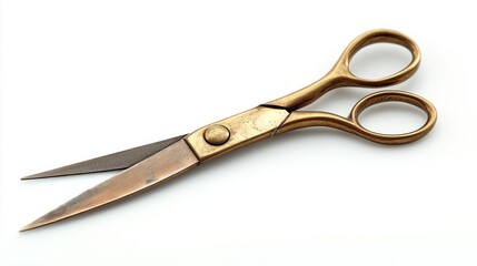 Fototapeta premium Vintage Brass Scissors on Minimalist White Background