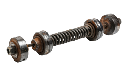 Rusty Metal Spring with Nuts and Bolts