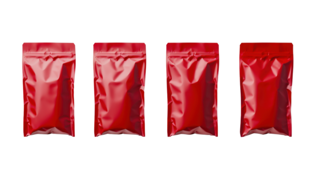 Set of red doypack foil food pack on transparent background