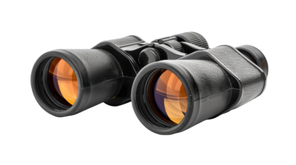 Black binoculars isolated transparent background