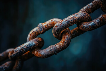 Fototapeta premium A close up of rusted metal chain evokes sense of decay and neglect