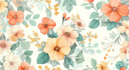 Soft watercolor floral pattern with pastel color