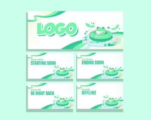 Cute Frog Twitch Stream Overlay Pack, Green Water Theme