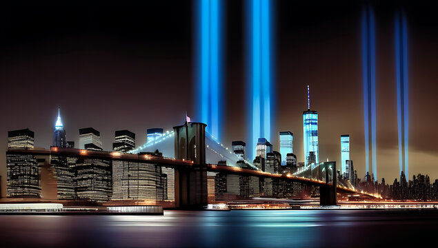 panoramic view tribute lights honoring victims september attacks new york city