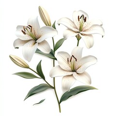 A beautiful illustration of white lilies with detailed petals and leaves, perfect for nature-themed projects and floral designs.