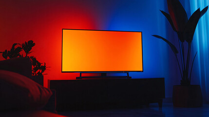 TV mockup backlighting color, Modern designed furniture in livingroom with led backlight