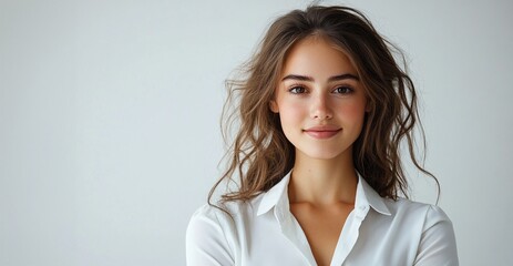 Portrait of a confident and successful young businesswoman smiling cheerfully and exuding a positive empowered and vibrant energy in a professional studio setting