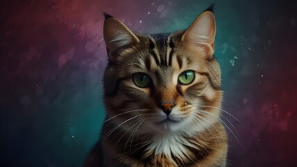 Adorable cat on a colorful abstract background