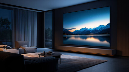 TV mockup backlighting color, Modern designed furniture in livingroom with led backlight