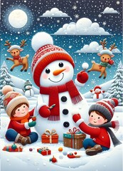 christmas card with snowman