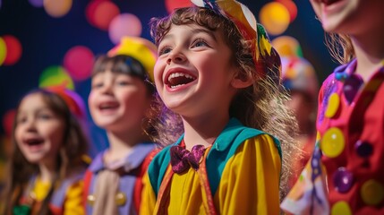 Children's theatre, children actors give a performance, perform on stage