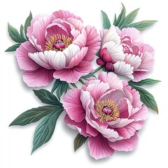 Beautiful pink peonies with intricate petals and vibrant greens, offering a fresh and vibrant floral arrangement.