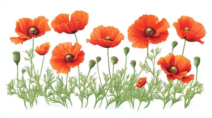 Fototapeta premium Vibrant orange poppy flowers in a picturesque arrangement, showcasing nature's beauty and elegance in a colorful landscape.