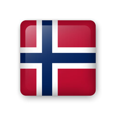 Obraz premium Norway flag glass icon. Square vector element with shadow. Best for mobile apps, UI and web design.