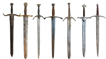 Set of old sword isolated on transparent background