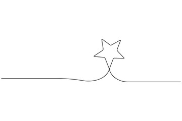 Christmas star continuous one line drawing of isolated outline art and star vector icon