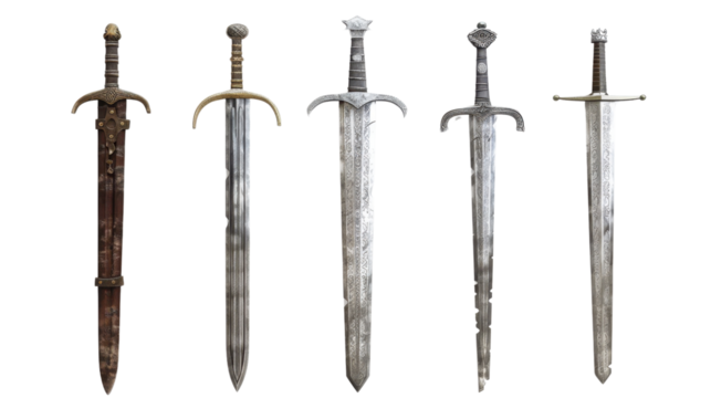 Set of old sword isolated on transparent background