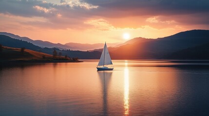 Sailing yacht sailing in the sea at sunset. Sailing, vacation, tourism.