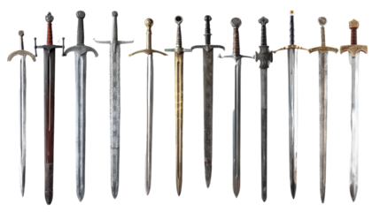Set of old sword isolated on transparent background