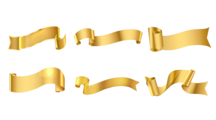 Golden Christmas ribbon on transparent background