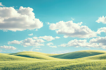 Fototapeta premium A dreamy paradise landscape with rolling hills and bright sky