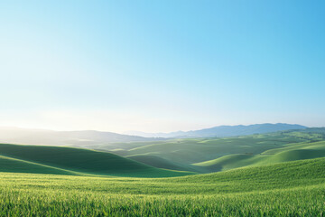 Obraz premium A dreamy paradise landscape with rolling hills and clear sky