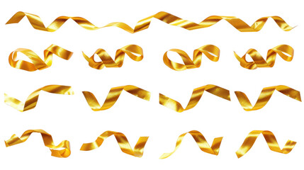 Golden Christmas ribbon on transparent background