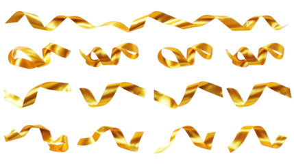 Golden Christmas ribbon on transparent background