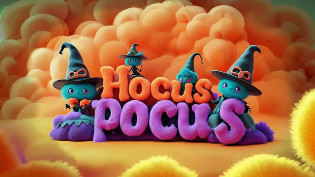 Enchanting halloween scene with cute witch creatures and hocus pocus theme. 4k video footage