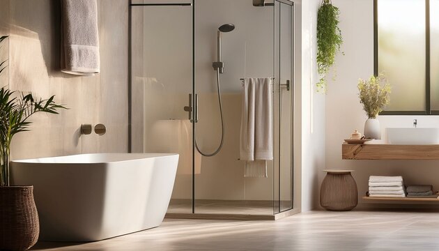 Salle de bains contemporaine : douche et baignoire