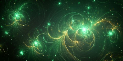 Abstract background featuring swirling patterns of light in green and black, resembling emeralds, ideal for text overlays