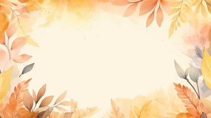 Elegant pastel watercolor background with floral border design. Versatile backdrop for greeting and invitation, cards, and marketing materials. Space for text