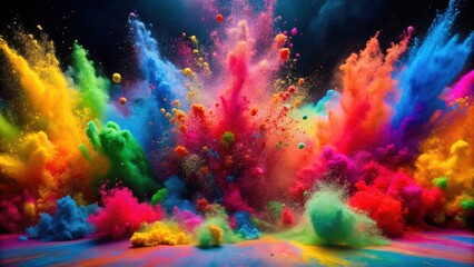 Vibrant explosion of Holi powders in mid-air , Holi, festival, celebration, colorful, abstract, dynamic, energetic, vibrant, powder