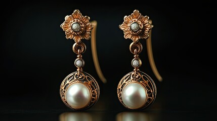 A pair of Art Nouveau earrings with delicate floral motifs and dangling pearls, capturing the elegance and sophistication of the era.