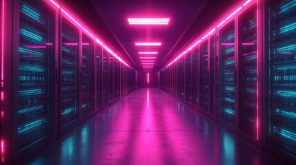 Fototapeta premium Quantum computing servers in high-tech data centers: A room filled with glowing quantum computers powering the future of AI.
