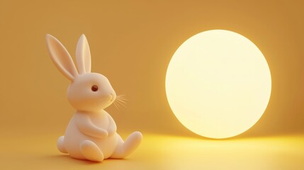 Obraz premium Cozy Bunny Sitting Next to Glowing Sphere in Warm Lighting