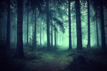 Fototapeta premium Mystical Foggy Forest Path