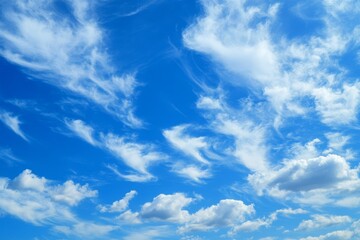 Blue Sky with White Cirrus and Cumulus Clouds