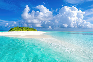 Fototapeta premium A picturesque view of paradise island with sandy beach and clear water