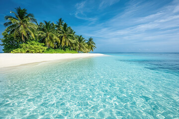 Fototapeta premium A picturesque view of paradise island with sandy beach and clear water