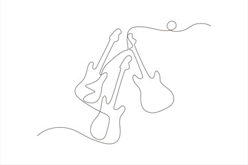 continuous line vector illustration of three electric guitars