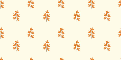 Autumn Leaves minimalist Seamless Pattern. Yellow and orange branches on white background. Simple cute wallpaper