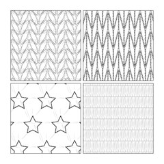 Seamless set of patterns with a transparent background. A repeatable background with a geometric shape quilted pattern. Zigzag and star shape quilting textures.