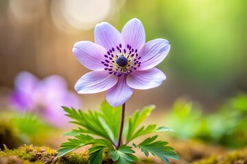 Fototapeta premium Close-up of a delicate, light purple flower in a natural setting.