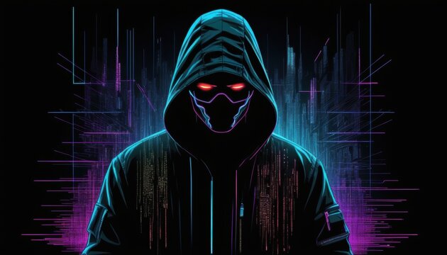 A hacker red eyes neon lighting cyberpunk style