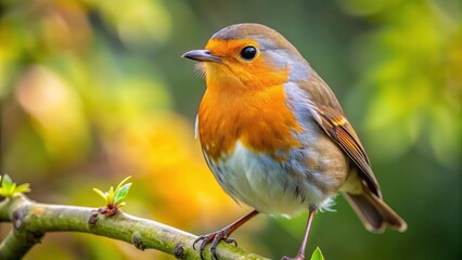 Close-up photo of a European Robin bird perched on a branch in a garden, European Robin, bird, wildlife, nature, close-up