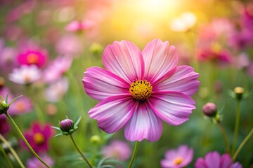 Obraz premium Vibrant Pink Cosmos Flower in a Sunny Garden